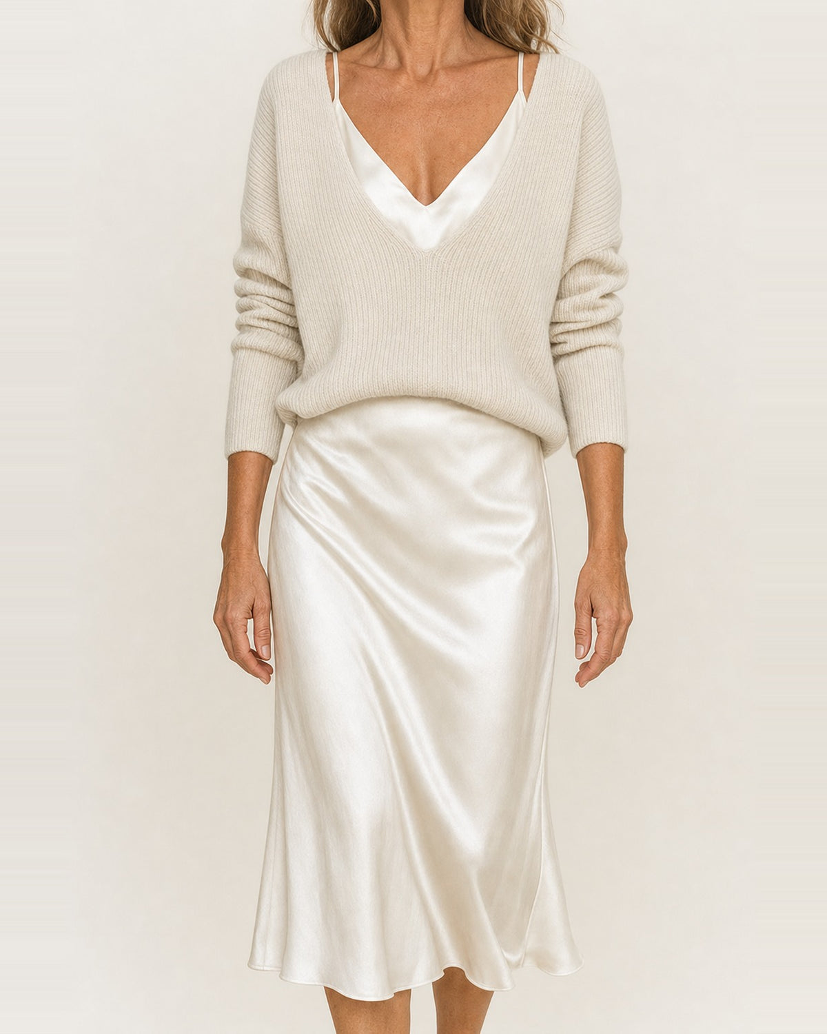 Women's Satin Midi Dress with Included Sweater