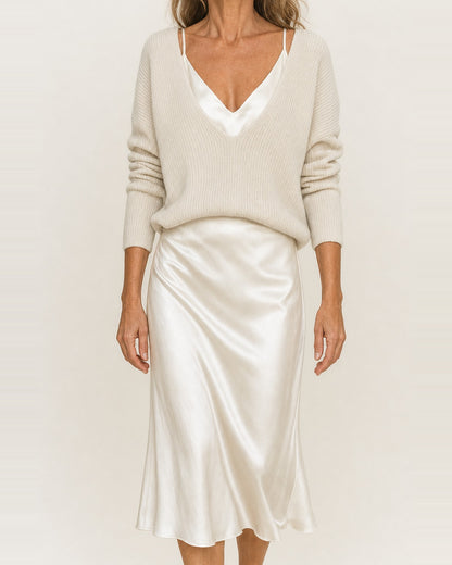 Women's Satin Midi Dress with Included Sweater