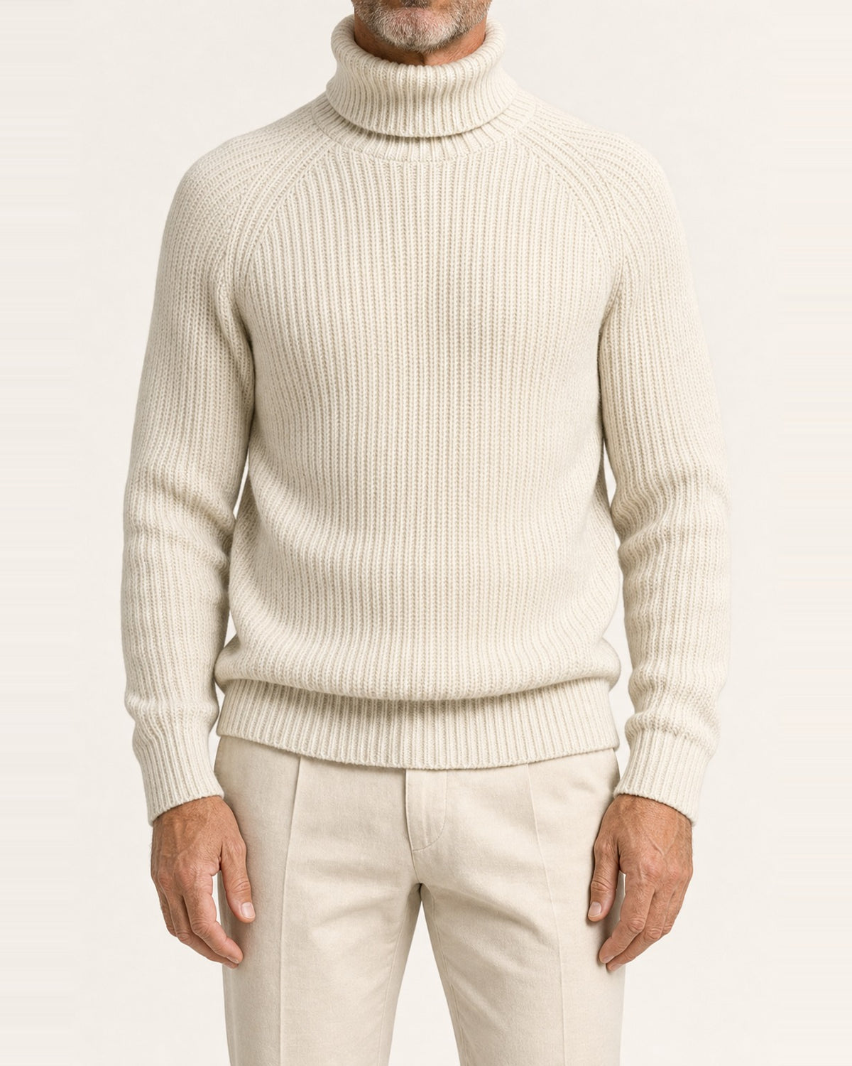 Men's Chunky Wool Ribbed Turtleneck Sweater – Relaxed Fit