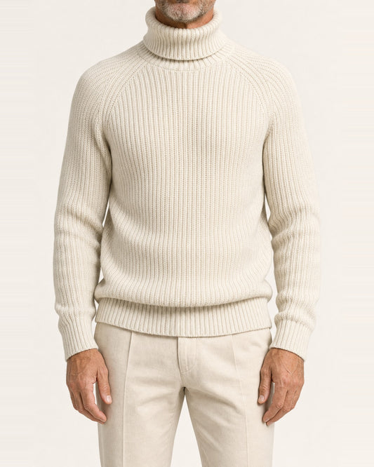 Men's Chunky Wool Ribbed Turtleneck Sweater – Relaxed Fit