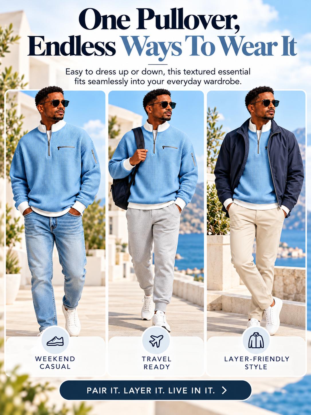Men's Waffle Knit Quarter-Zip Sweatshirt