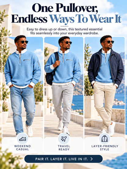 Men's Waffle Knit Quarter-Zip Sweatshirt