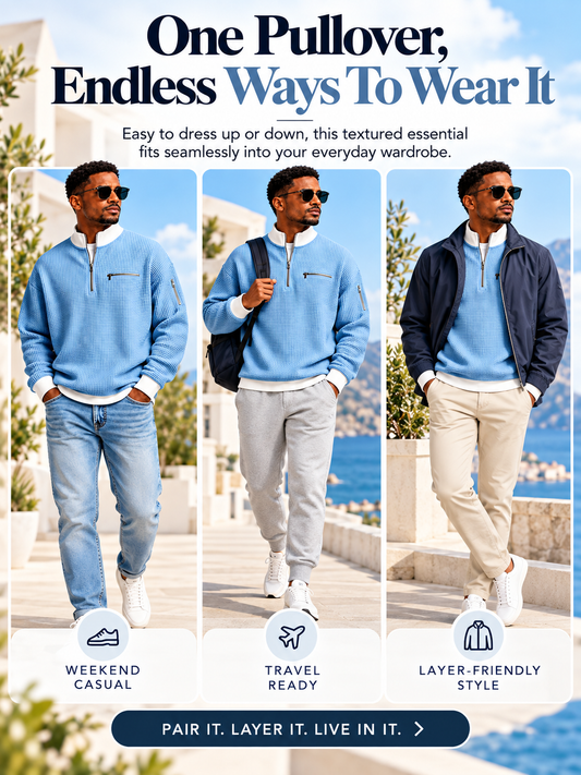 Men's Waffle Knit Quarter-Zip Sweatshirt