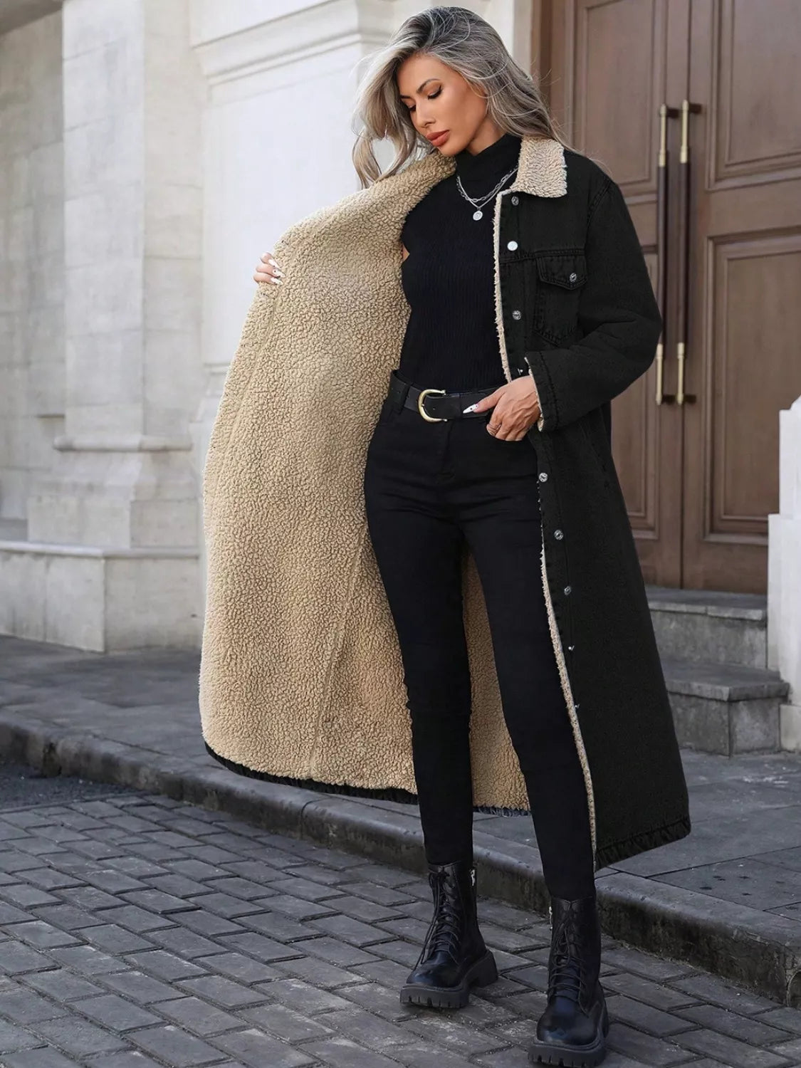 Women's Sherpa-Lined Longline Denim Jacket