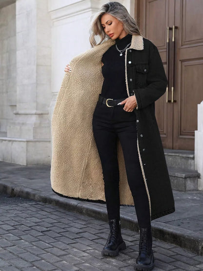 Women's Sherpa-Lined Longline Denim Jacket
