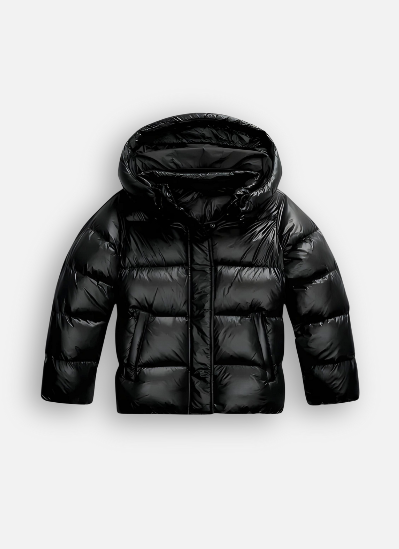Women's Glossy Finish Puffer Jacket – Fitted Cut, Black