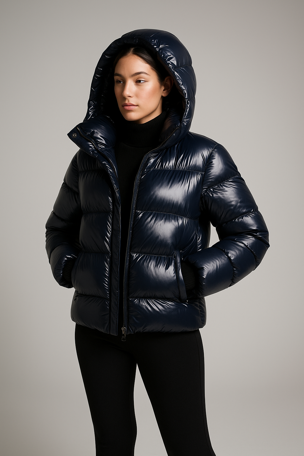 Women's Glossy Finish Puffer Jacket – Fitted Cut, view 2