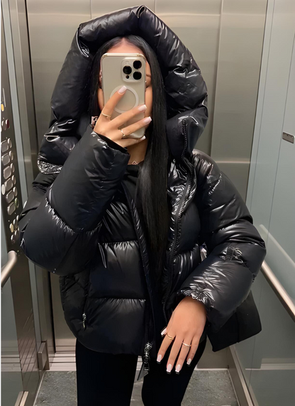Women's Glossy Finish Puffer Jacket – Fitted Cut, view 3