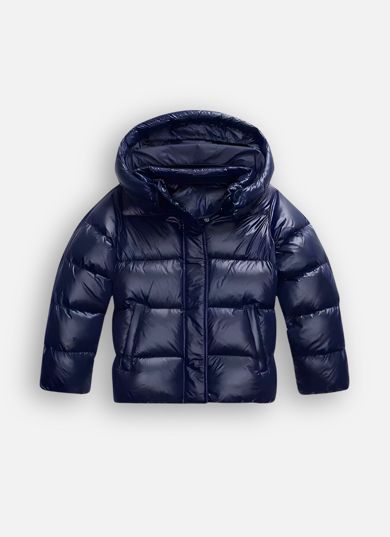 Women's Glossy Finish Puffer Jacket – Fitted Cut, Blue