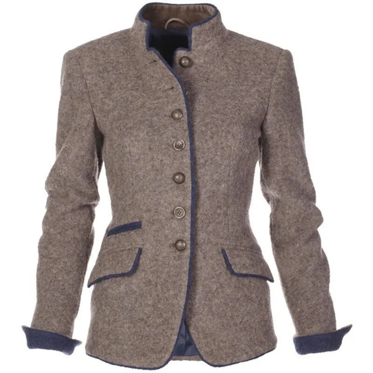 Women's Wool-Blend Officer Collar Jacket – Contrast Trim, view 2