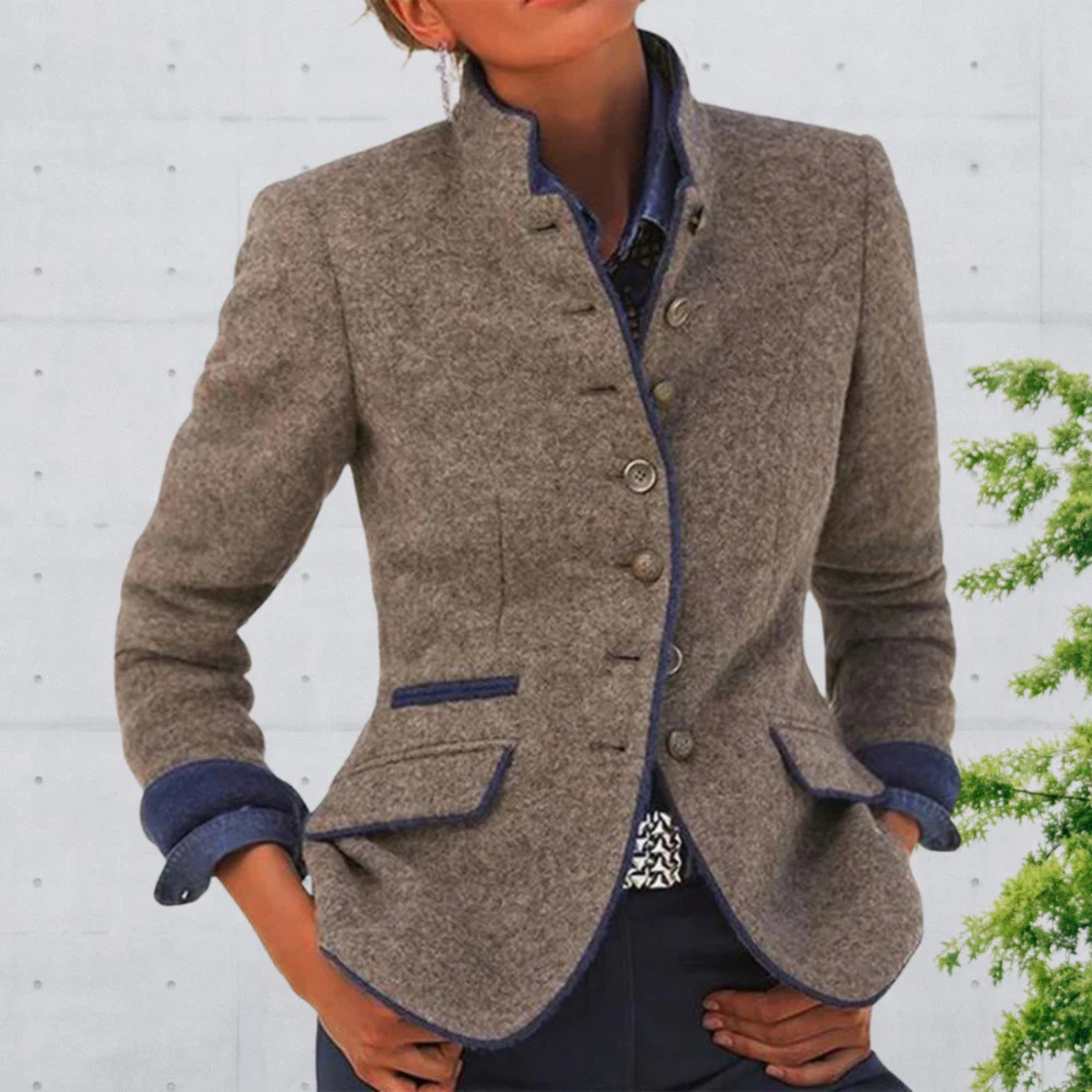Women's Wool-Blend Officer Collar Jacket – Contrast Trim, view 4
