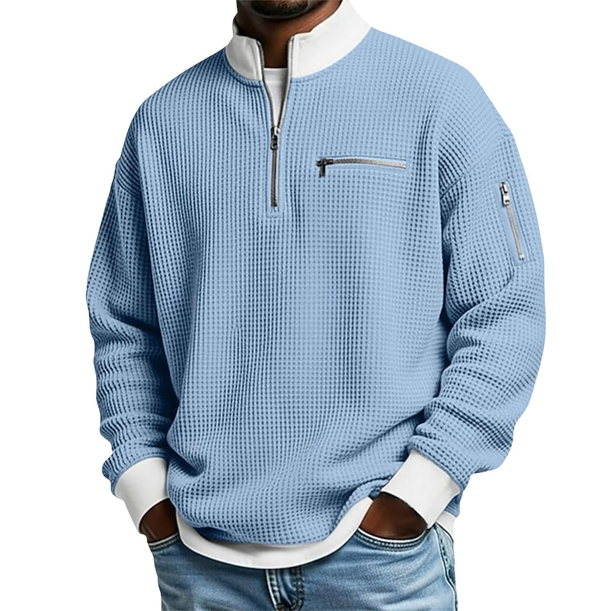 Men's Waffle Knit Quarter-Zip Sweatshirt