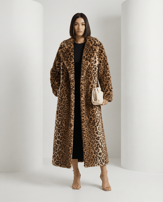 Women's Leopard Print Vegan Fur Coat
