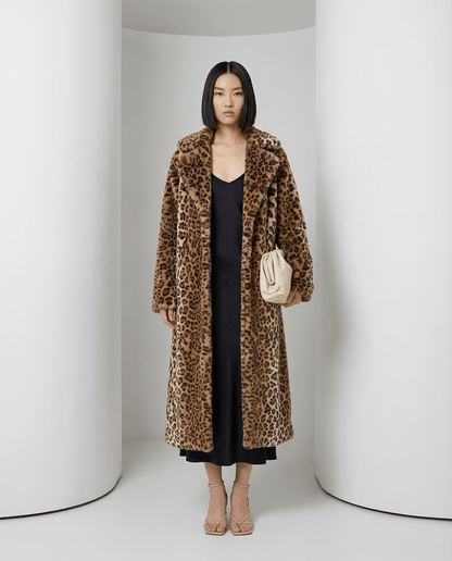 Women's Leopard Print Vegan Fur Coat