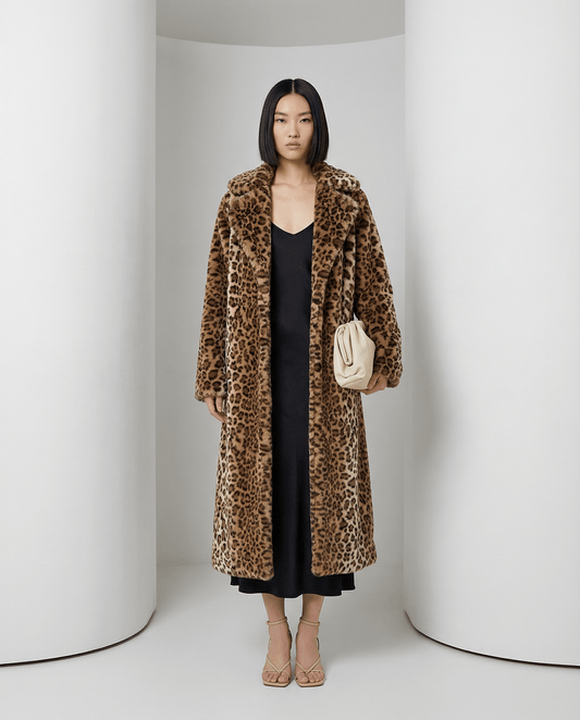 Women's Leopard Print Vegan Fur Coat
