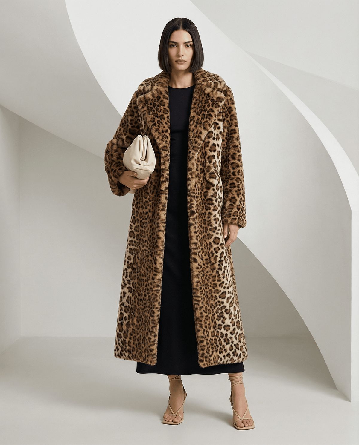 Women's Leopard Print Vegan Fur Coat