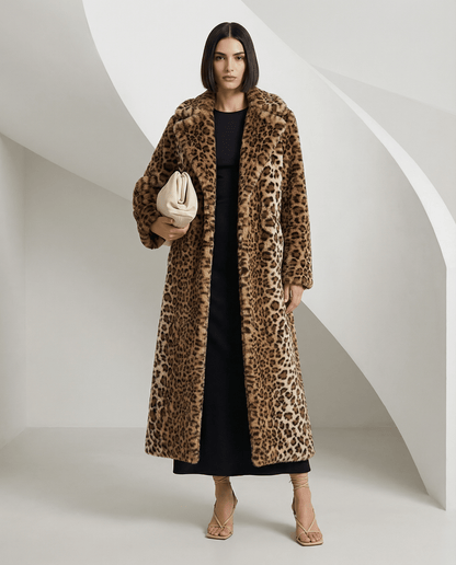 Women's Leopard Print Vegan Fur Coat
