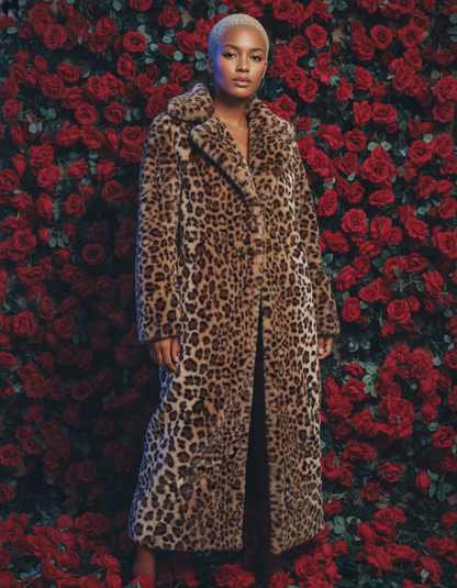 Women's Leopard Print Vegan Fur Coat