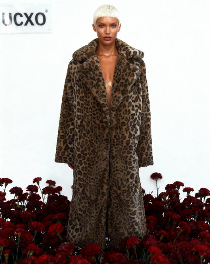Women's Leopard Print Vegan Fur Coat