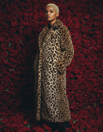 Women's Leopard Print Vegan Fur Coat