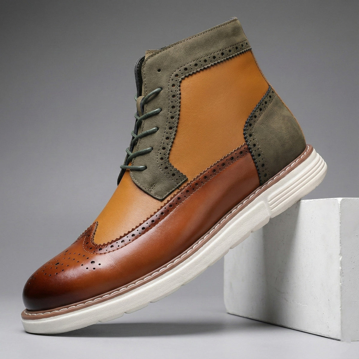 Men's Mixed Leather Brogue Hybrid Boots