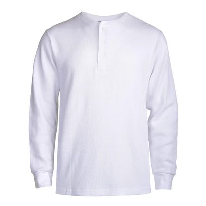 Men's Waffle-Knit Cotton Henley Thermal Shirt