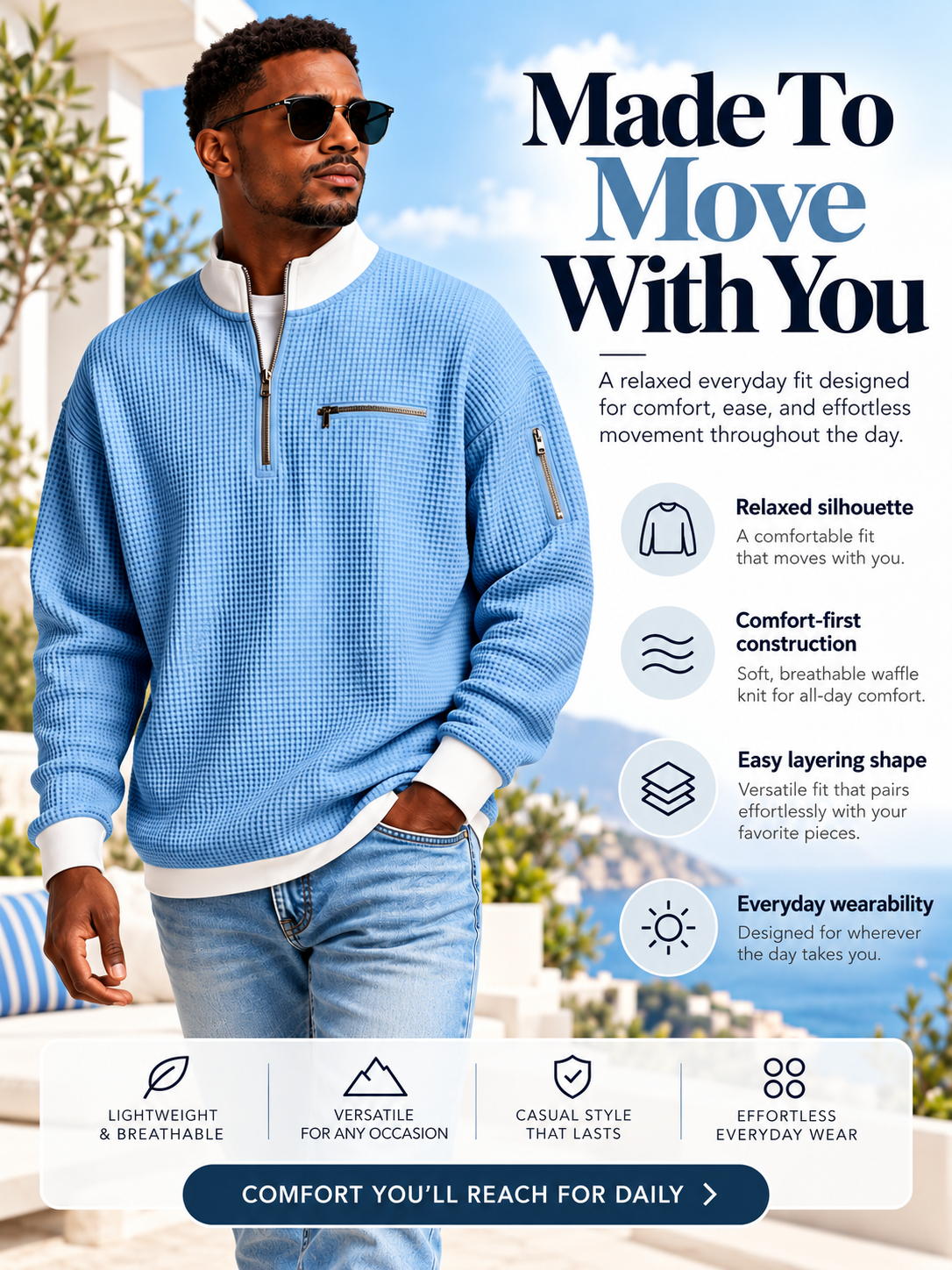 Men's Waffle Knit Quarter-Zip Sweatshirt