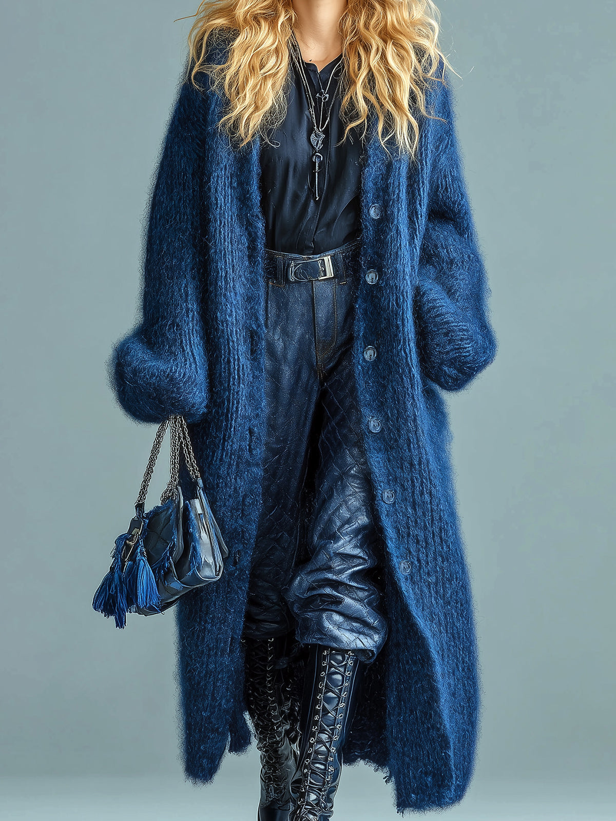 Women's Fuzzy Knit Oversized Longline Cardigan