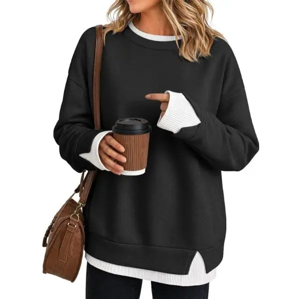 Women's Ribbed-Panel Layered-Look Sweatshirt