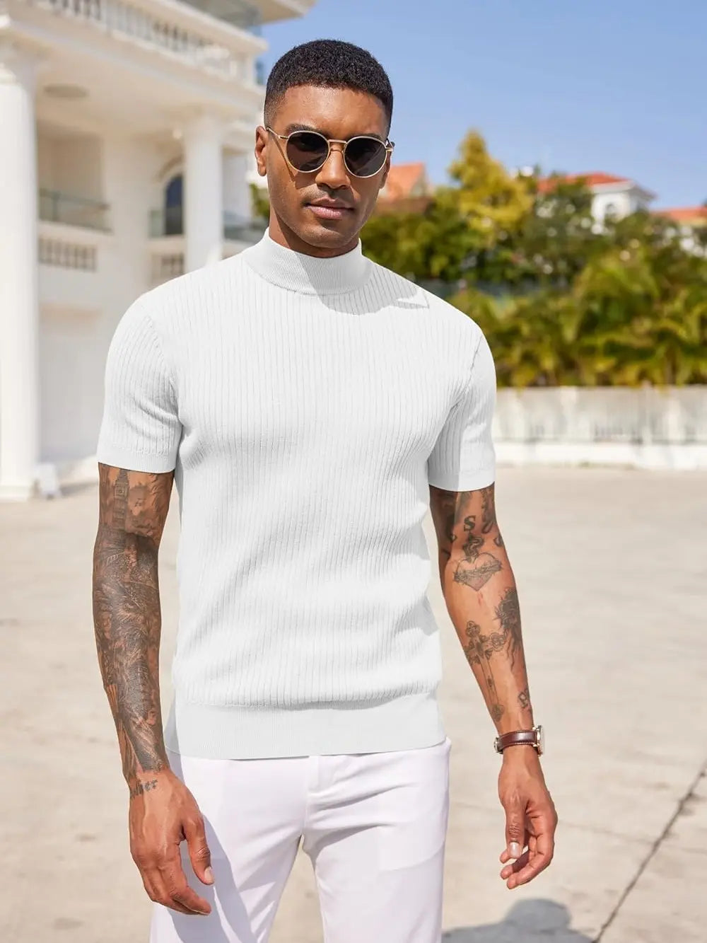Men's Mock Turtleneck Short Sleeve Sweater