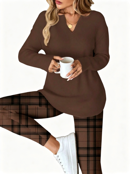 Women's Plaid Two-Piece Top And Legging Set