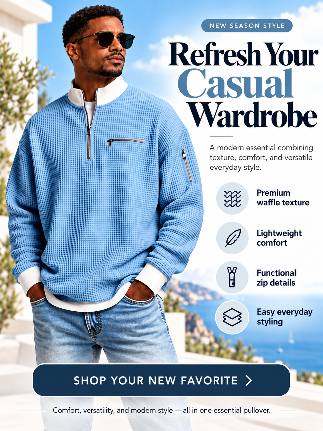 Men's Waffle Knit Quarter-Zip Sweatshirt