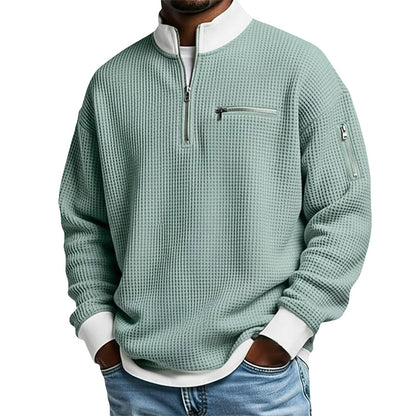 Men's Waffle Knit Quarter-Zip Sweatshirt
