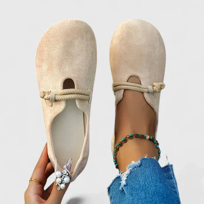 Women's Lace-Up Comfort Loafers – Cushioned Sole, Beige