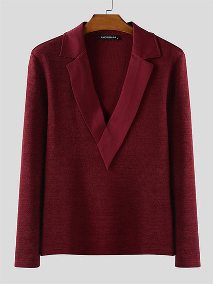 Men's Solid Knit Long Sleeve Sweater