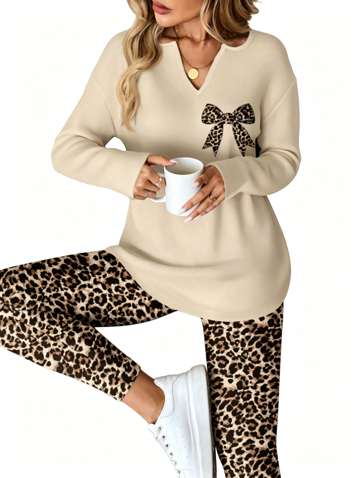 Women's Plaid Two-Piece Top And Legging Set