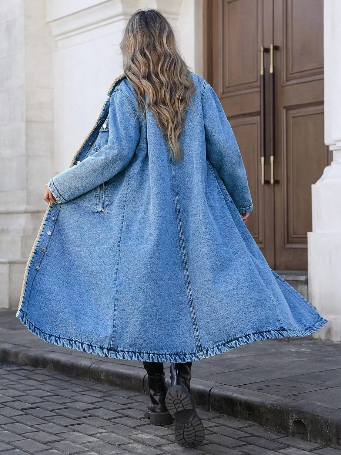 Women's Sherpa-Lined Longline Denim Jacket