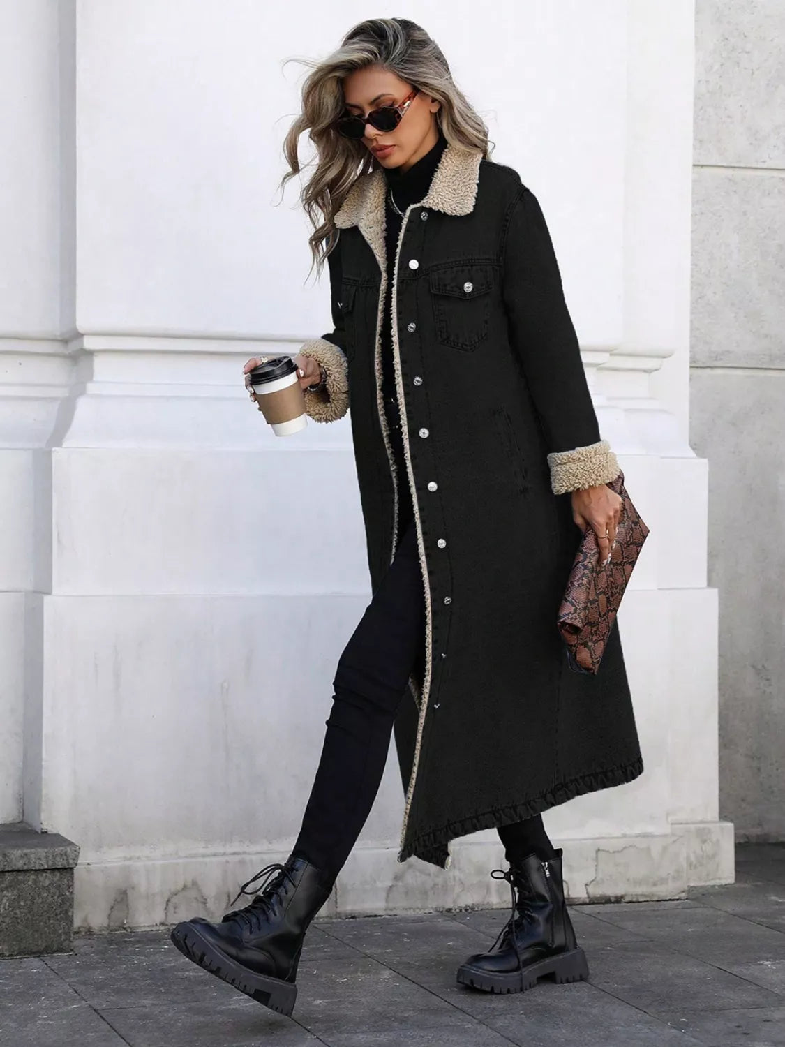 Women's Sherpa-Lined Longline Denim Jacket