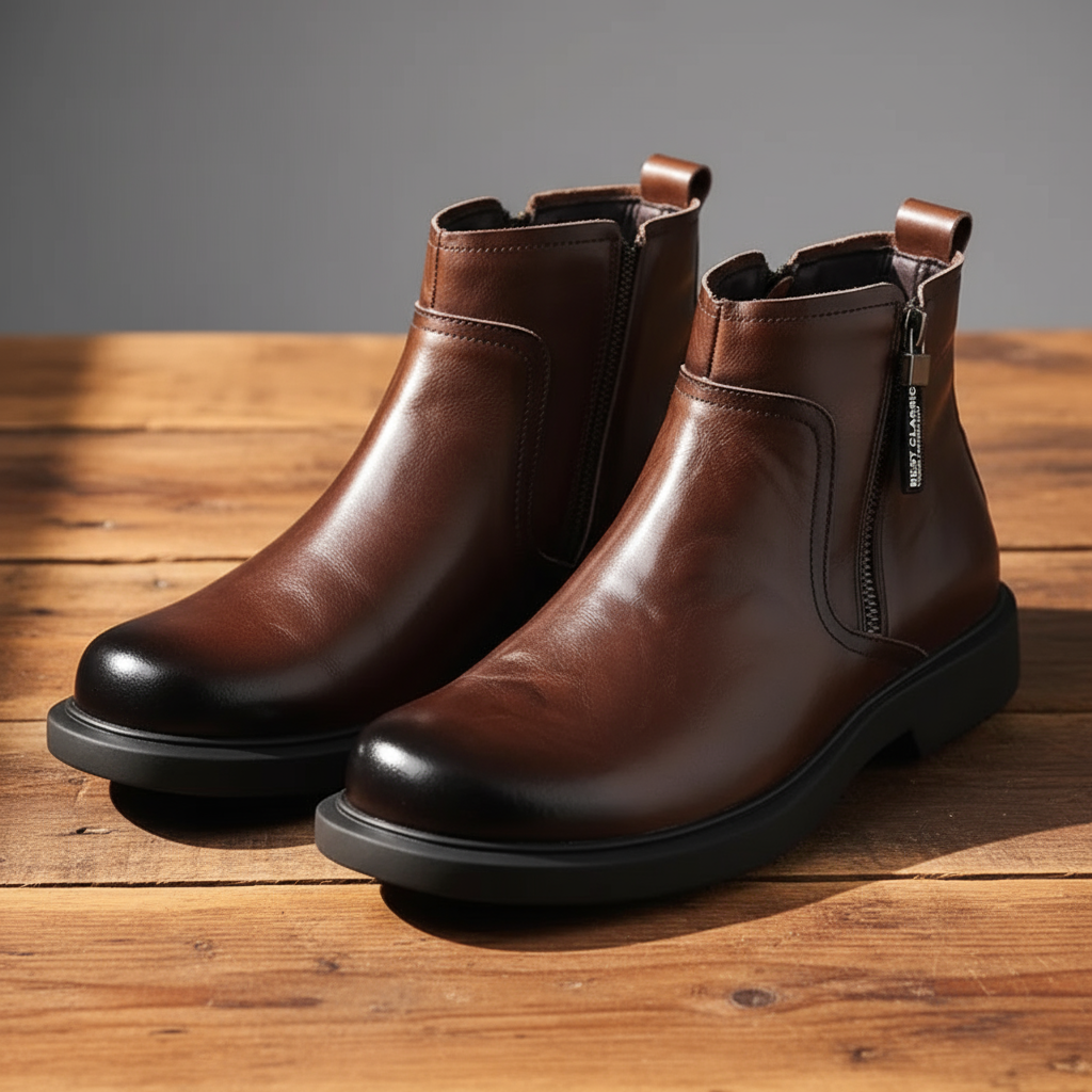 Men's Leather Side-Zip Dress Boots