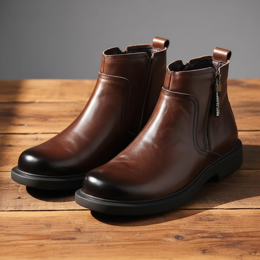 Men's Leather Side-Zip Dress Boots