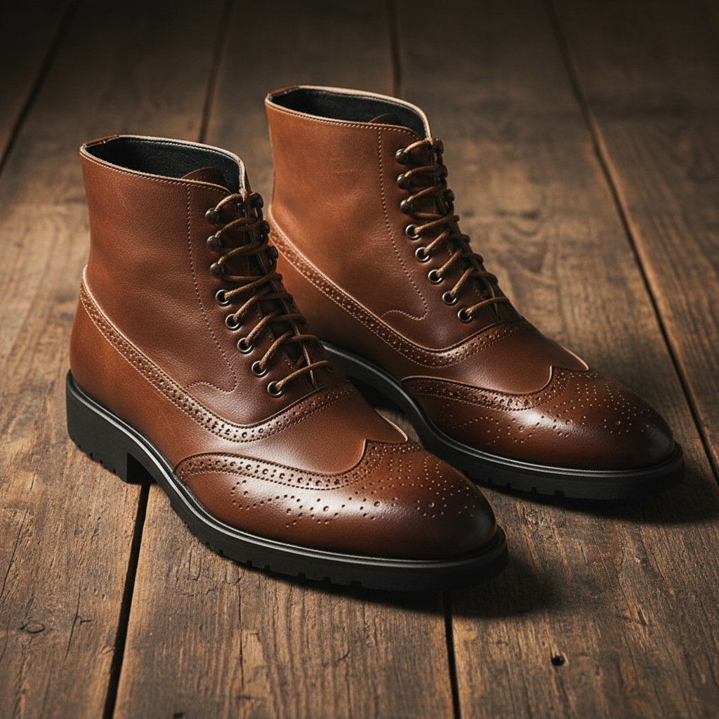 Men's Full-Grain Leather Brogue Boots