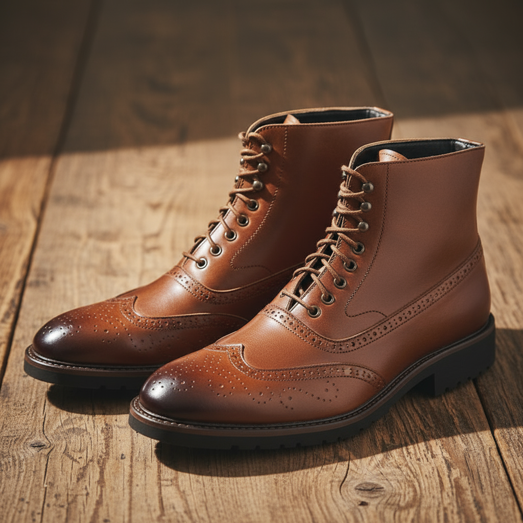 Men's Full-Grain Leather Brogue Boots
