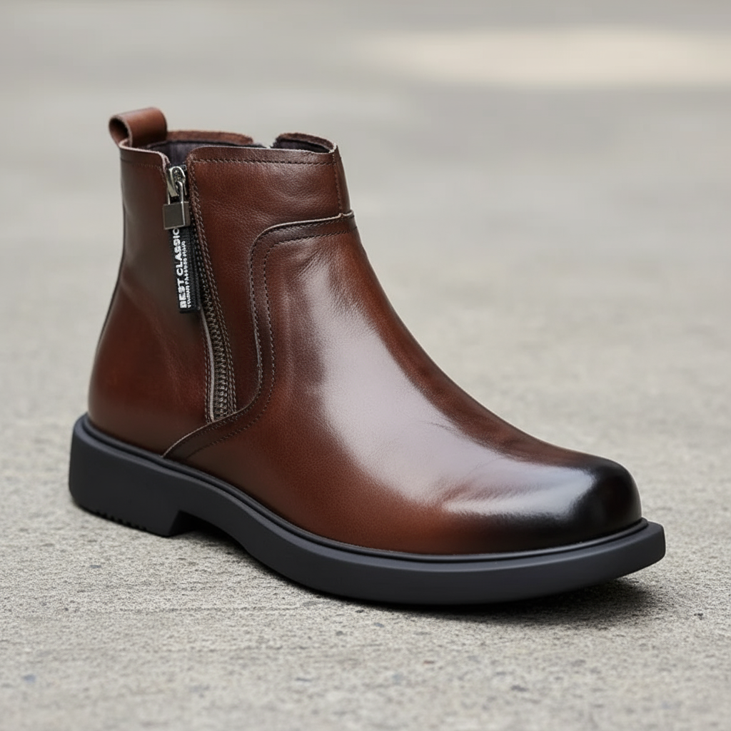 Men's Leather Side-Zip Dress Boots