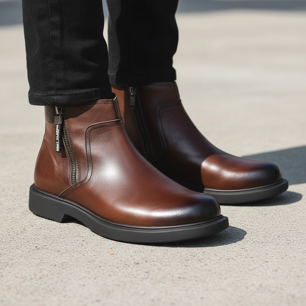 Men's Leather Side-Zip Dress Boots