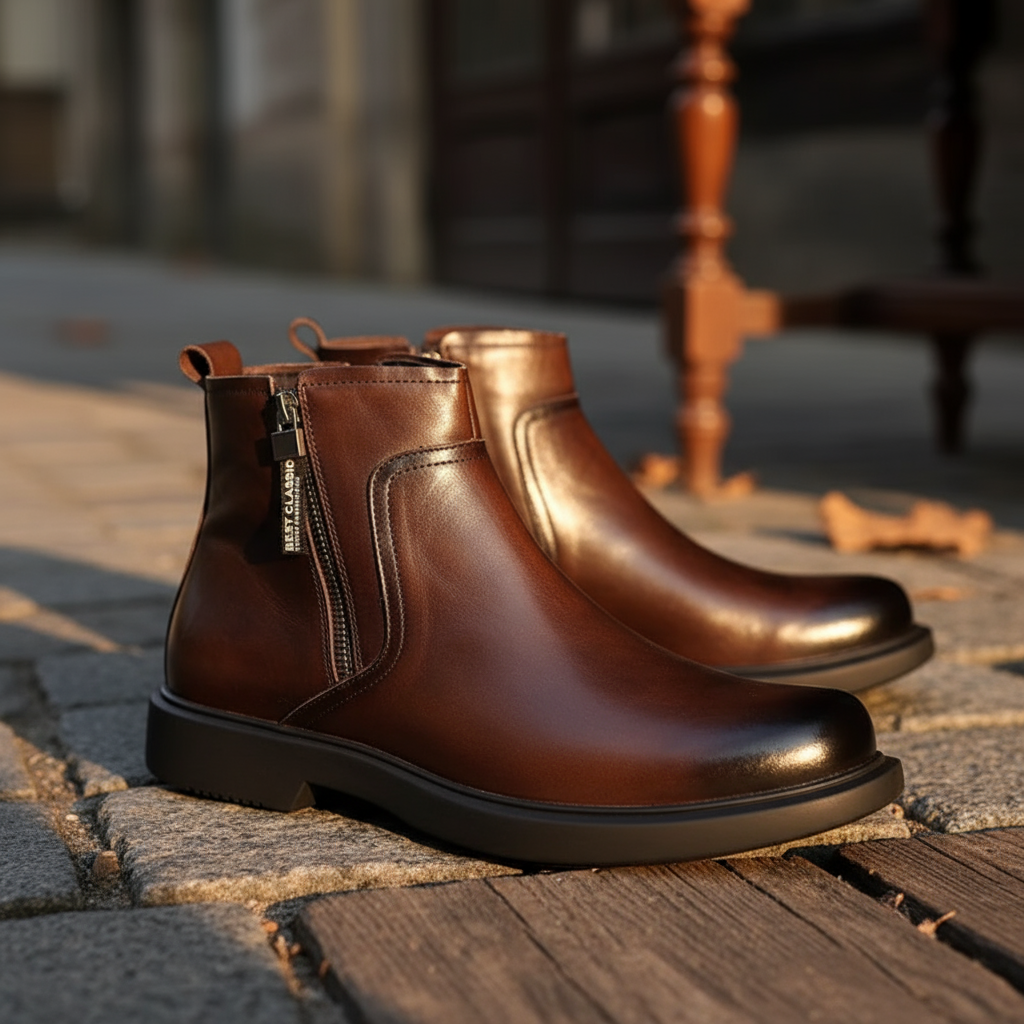 Men's Leather Side-Zip Dress Boots