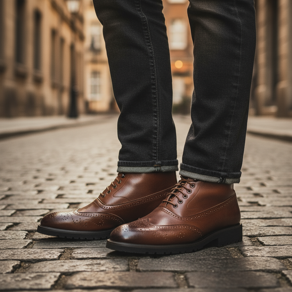 Men's Full-Grain Leather Brogue Boots