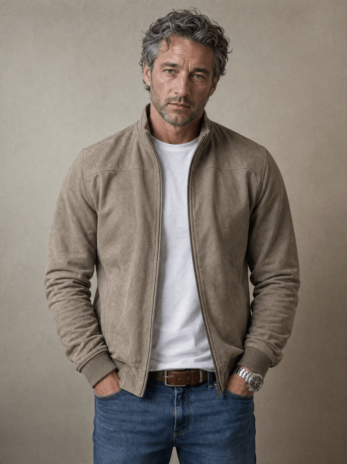 Men's Suede Bomber Jacket