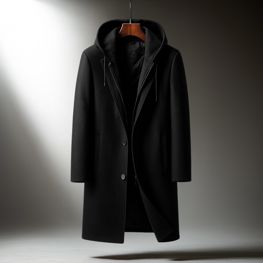 Men's Wool-Blend Hooded Overcoat