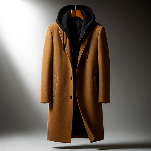 Men's Wool-Blend Hooded Overcoat
