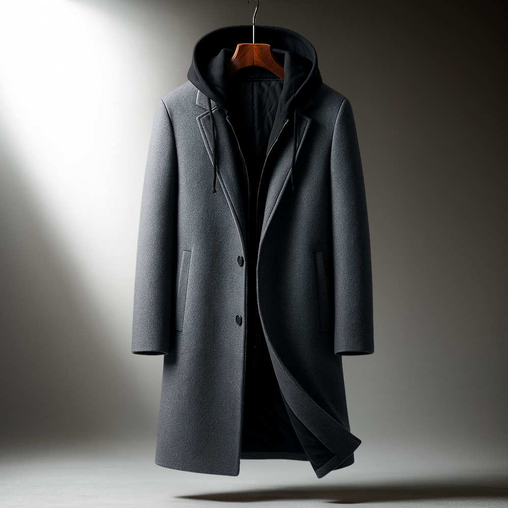 Men's Wool-Blend Hooded Overcoat
